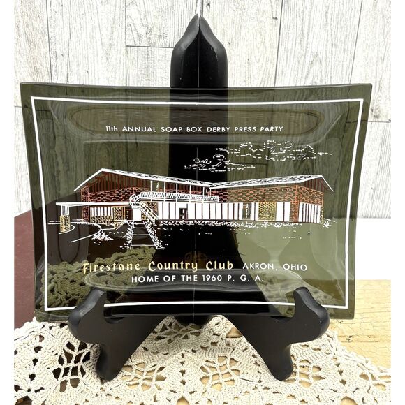 VTG Glass Tray Soap Box Derby Akron Ohio PGA Souvenir Firestone Country Club - Picture 1 of 7